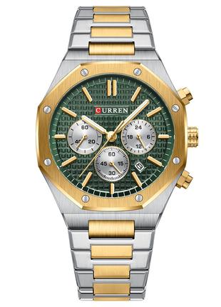 Классические мужские наручные часы Curren 8440 Silver-Gold-Green