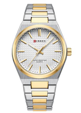Классические мужские наручные часы Curren 8439 Silver-Gold-White