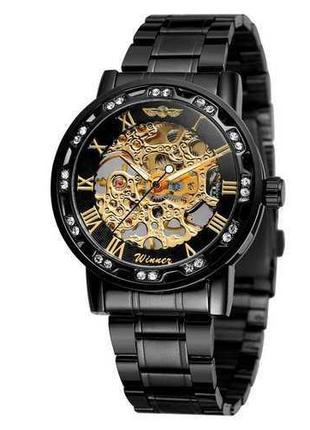 Мужские классические часы Winner 8012 Diamonds Automatic Black...