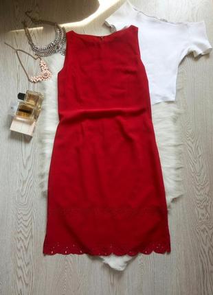 Нарядное красное платье миди с перфорацией червоне вырезы рису...