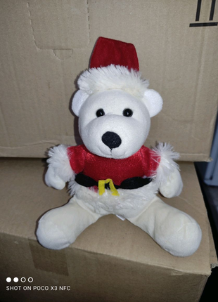 Белый медведь в новогоднем костюме мягкая игрушка с Европы