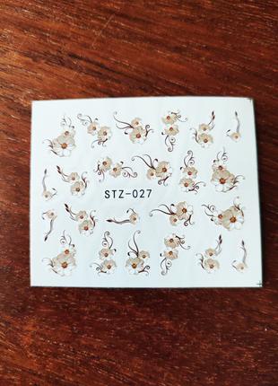 Наклейки на ногти для маникюра белые цветы STZ-027