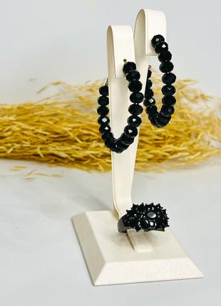 Набор украшений черные серьги-кольца Конго и кольцо