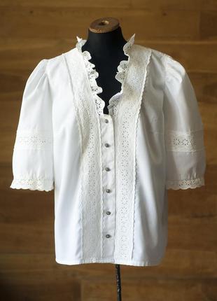 Біла вінтажна австрійська блузка жіноча, розмір xl