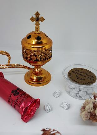 Кадильниця з квітами + ладан і стік вугілля (колір на вибір)