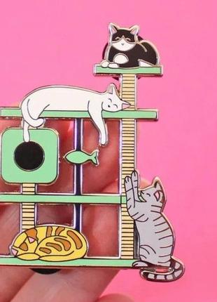 Брошка-брешка значок подвійний пін кіт, кішка, емаль, будиночо...