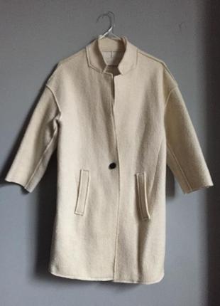 Кремовое 🧁 пальто из фактурной ткани . zara тёплое кардиган
