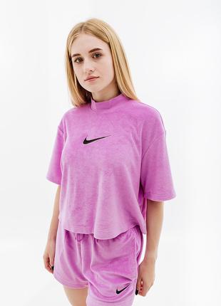 Женская Футболка Nike W NSW MOCK SS TEE TRRY MS Фиолетовый M (...