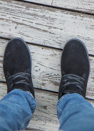 Прошитые замшевые ботинки черного цвета 40 - 45 размер
