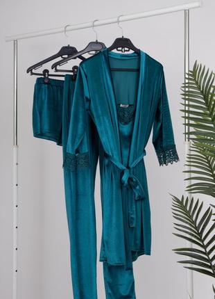 Домашний комплект домашняя одежда пижама 4 ка халат штаны майк...