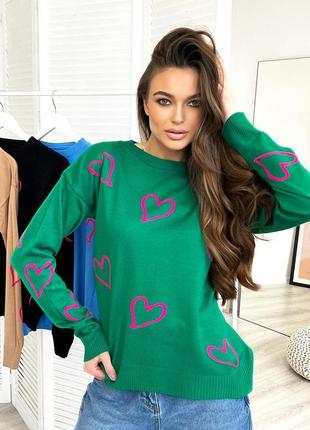 Легкий весняний светр із принтом «серце» зелений