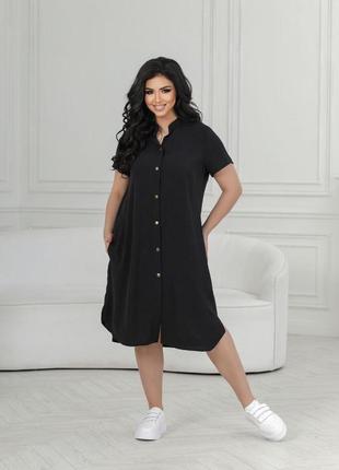 Женское платье-рубашка цвет черный р.62/64 436421