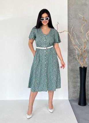 Женское платье с поясом цвет оливковый р.54/56 434411