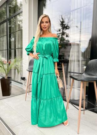 Женское длинное платье с рукавом зеленого цвета р.s/m 386975