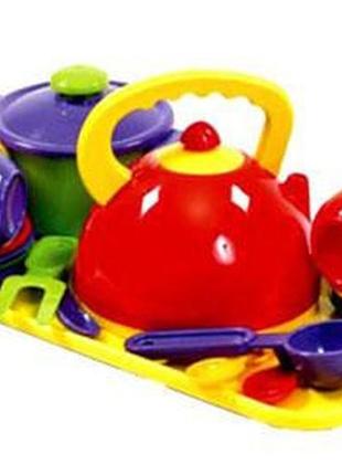 Детский игровой набор посуды с чайником, кастрюлей и подносом ...