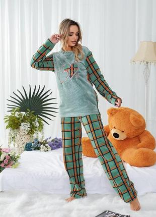 Женская теплая пижама фисташкового цвета р.54/56 385912