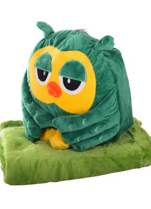 Мягкая игрушка-плед p1975 сова 30 см + плед 150*115 см (зеленый)