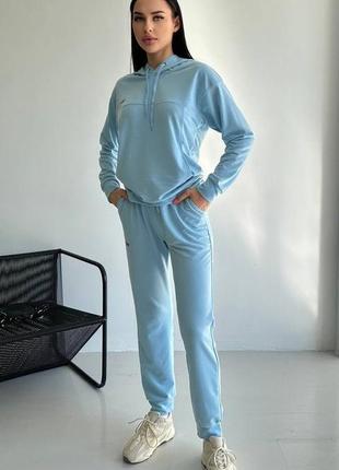 Спортивный костюм с капюшоном двухнить голубой