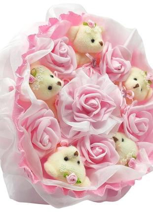 Букет из игрушек 5 мишки с розами в розовом 5248it