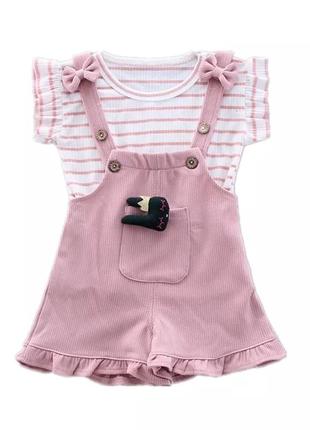 Детский розовый комбинезон с футболкой для девочки.
