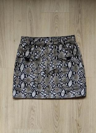 Шикарная юбка карго с накладными карманами/ принт питон