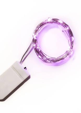Светодиодная яркая гирлянда на батарейках 3 метра Розовая нить
