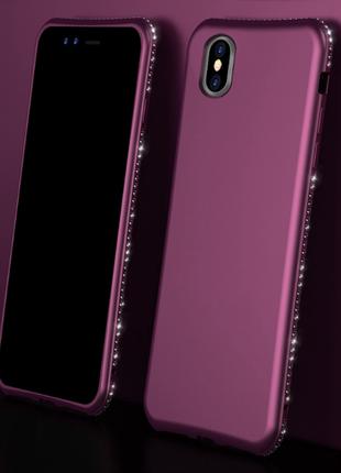 Фиолетовый чехол с камнями Сваровски для iPhone X/XS