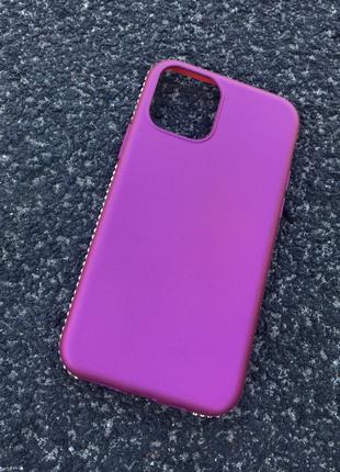 Фіолетовий м'який чохол з камінням Сваровські для iPhone 11
