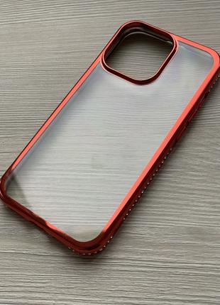 Силиконовый чехол iphone 13pro красный+камни