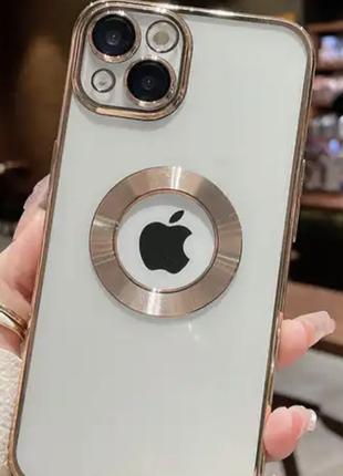 Силиконовый прозрачно-золотой чехол для iphone 14