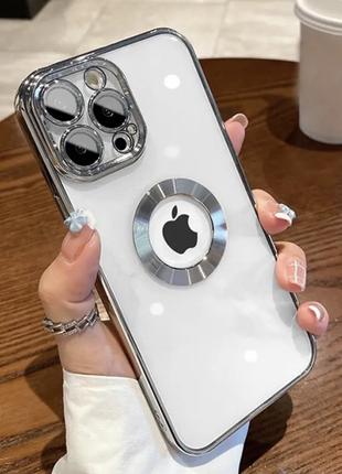 Силиконовый прозрачный чехол для iphone 14pro серебряный