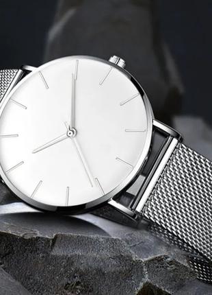 Ультратонкие брендовые часы с сетчатым стальным ремешком