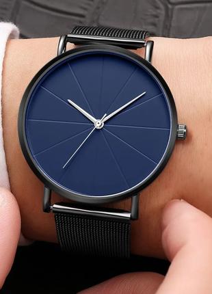 Классические мужские бизнес-часы с черным сетчатым ремешком
