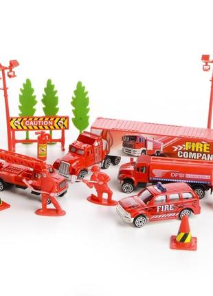 Игровой набор пожарники с теxникой, машинками, знаками и фигур...