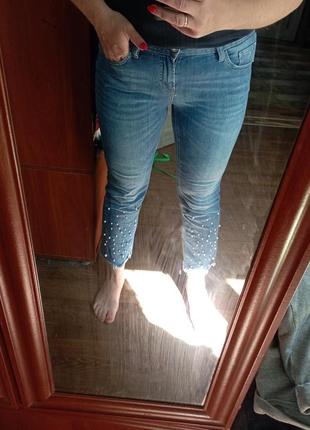 ❤️укороченные джинсы с бусами на лето