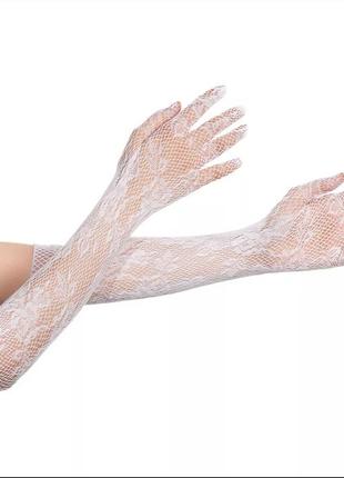 Мереживні рукавички довгі. Білі (p1010-white)