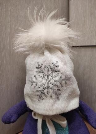 Мериносова зимова шапка з натуральним помпоном