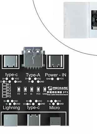 Плата тестер для проверки дата кабелей MicroUSB Type-C Lightin...