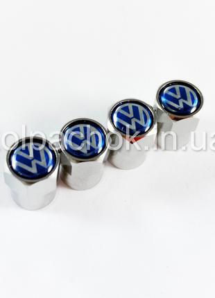 Колпачки на ниппеля VolksWagen хром/синий лого