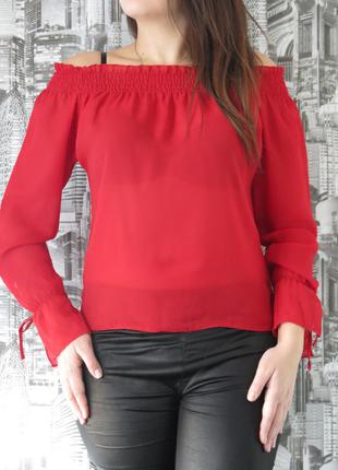 Красная блуза с открытыми плечами размер 46 много одежды, дост...