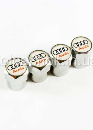 Колпачки на ниппеля Audi хром/белый лого