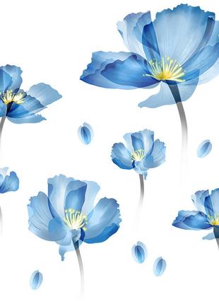 Наклейка на стену декоративная виниловая 89*91 цветы голубая 8659