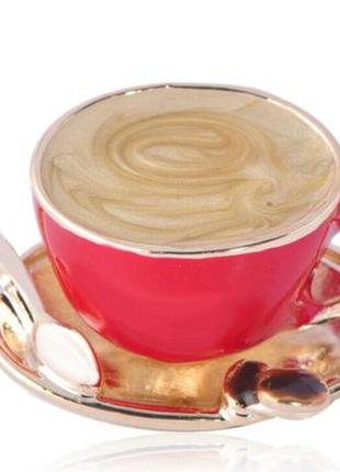 Брошь брошка значок металл чашка кофе обьемная 3D эмаль красная