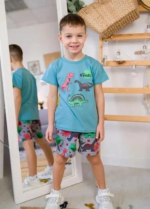 Комплект, костюм, футболка шорты для мальчика с динозаврами