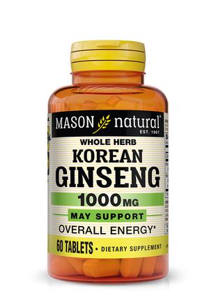 Женьшень Корейский, 1000 мг, Korean Ginseng, Mason Natural, 60...