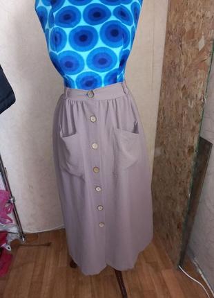 Новая бежевая юбка миди с накладными карманами 48 размер
