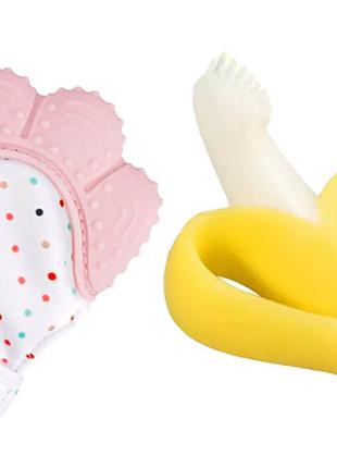 Детский силиконовый прорезыватель-перчатка для зубов Розовый и...
