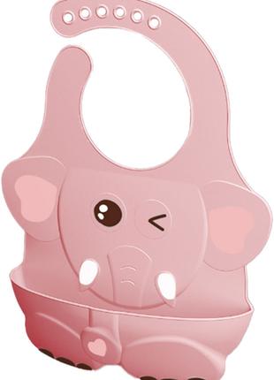 Слюнявчик силиконовый детский 4D СЛОНИК 32,5х24 см Розовый (n-...