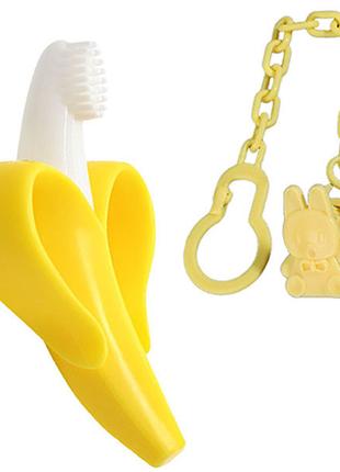 Прорезыватель для зубов 2Life Банан с держателем Зайка Желтый ...