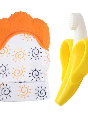 Детский силиконовый прорезыватель-перчатка для зубов Оранжевый...